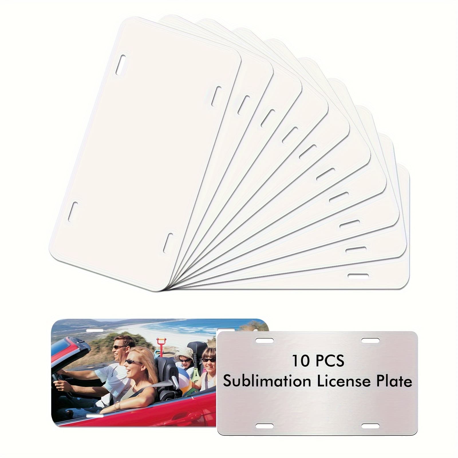 TEMU 10pcs Set Of Sublimation License Plate Blanks, Image Sublimation Blanks For Heat Transfer Plates, Metal Aluminum Car License Plate Labels, Used For Decoration Design Work - White