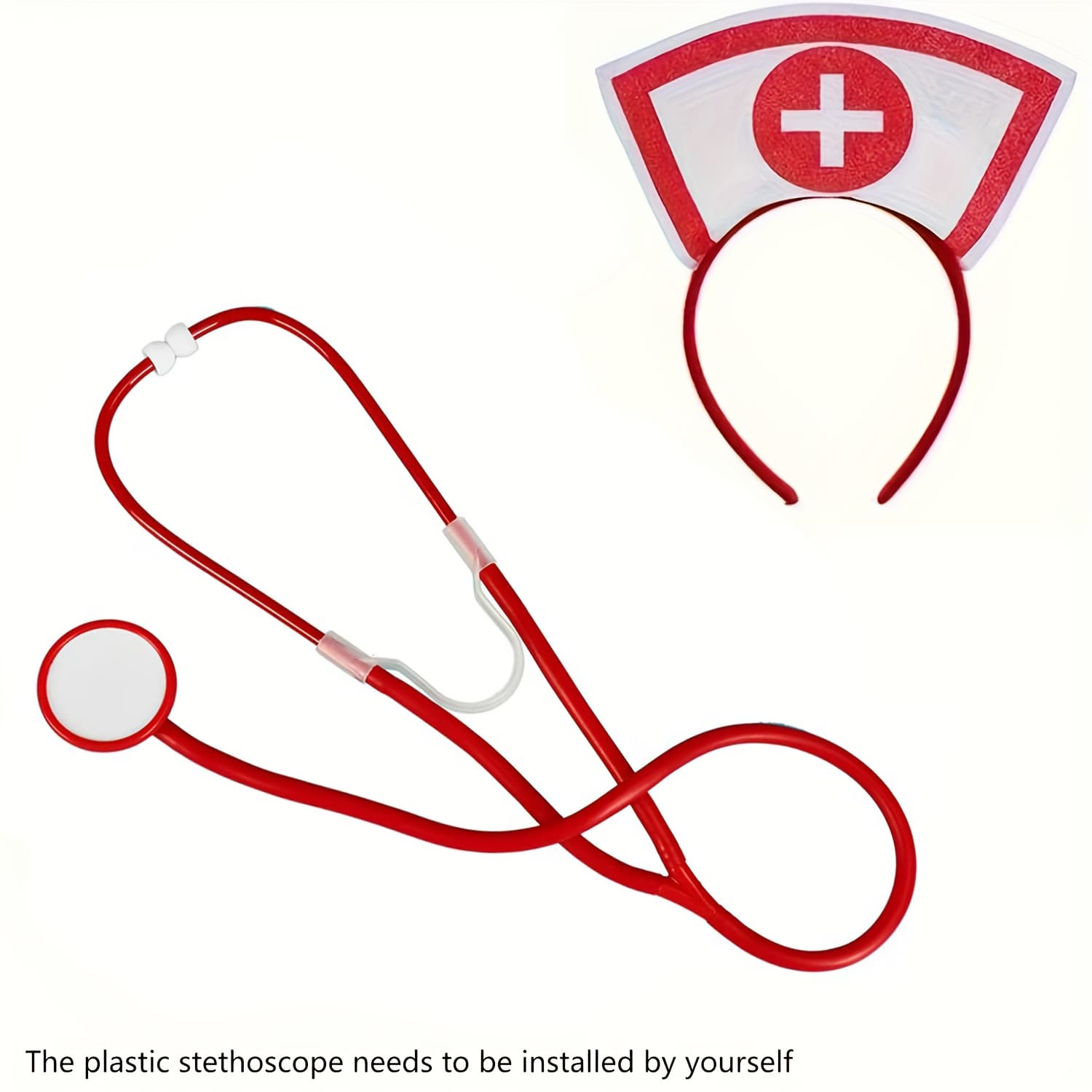 TEMU 2pcs Nurse Costume Set Halloween Role Party Fancy Dress For Halloween Cosplay Party Includes Nurse Hat Headband And Stethoscope For Halloween, Dress Up Costume Party, Theme Party
