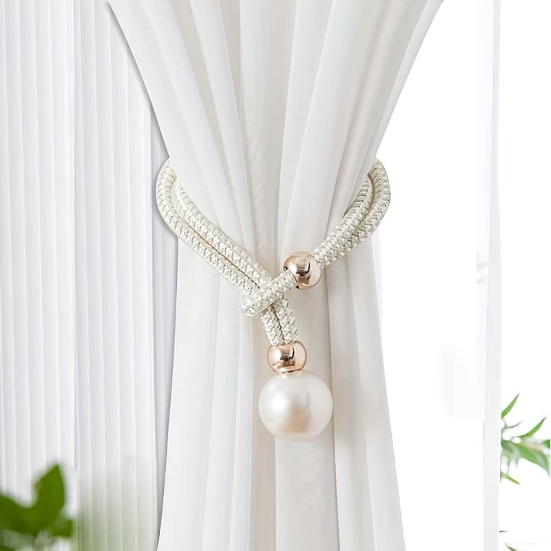 TEMU 2pcs Luxury French Curtain Tiebacks With Artificial Pearl Decoration, Convenient Hanging Tieback Decorative Curtain Fixer, Suitable For Home Bedroom Office Decorative Curtain Tiebacks