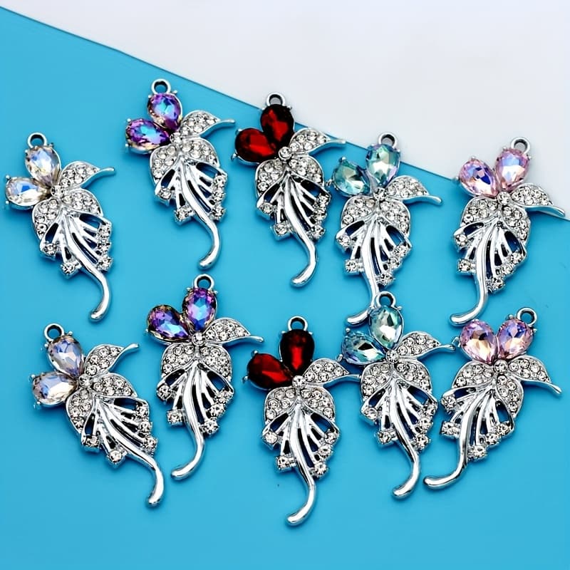 TEMU Mix 10pcs Flower White Red Color Blue Purple Color Flower Pendant Small Business Supplies White Golden Silvery Plated Flower Charm For Jewelry Making Bracelet Earring Additions Handmade Craft