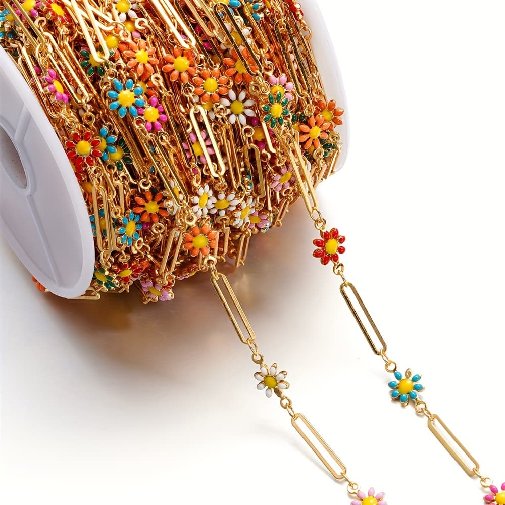 TEMU 39.37in/pack Mixed Color Drip Stainless Steel Chain, Geometric Daisy Loose Chain Necklace Bracelet Accessory Chain