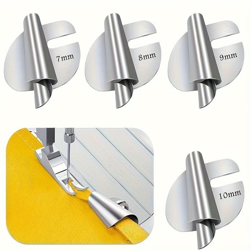 TEMU Set Of 4 Universal Hemming Feet For Sewing Machines, In 4 Sizes For 7-10mm Wide , Suitable For Home And Industrial Use, Curved Hemming Foot