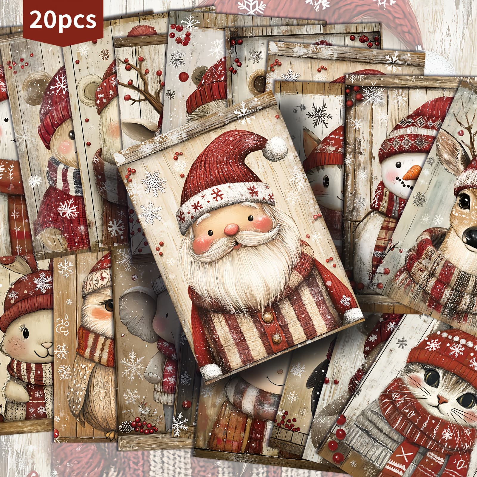 TEMU Set Of 20 Retro Santa Claus And Adorable Animal-themed Christmas Postcards, Measuring 4x6 Inches. Vintage-style Feature Classic Pinup Art And Are Perfect For Scrapbooking And Crafting