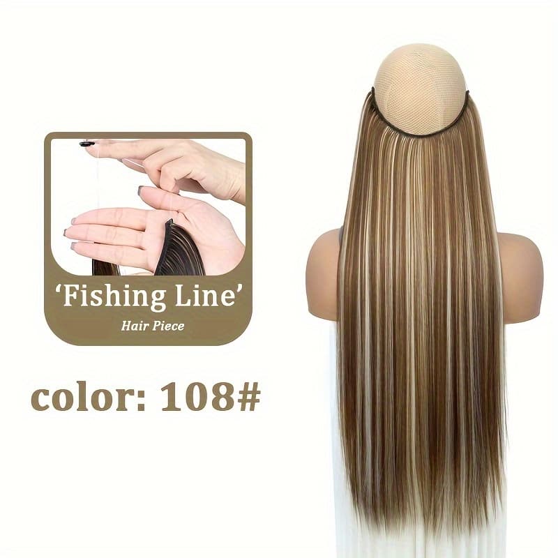 TEMU Synthetic Fishing Line Hair Extension Invisible Long Straight Wig Piece Suitable For Women' Party Wear Options
