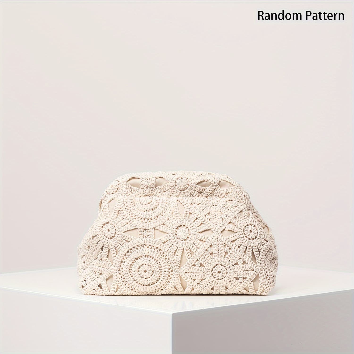 TEMU Patterned Openwork Woven Bag, Simple And Versatile Clutch, Bohemian Clip Bag, Holiday Casual Straw Bag, Party Makeup Bag, Beach Bag (patterns May )