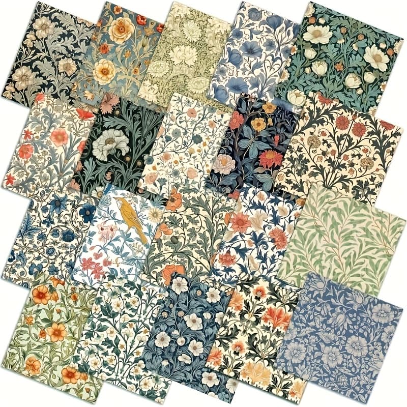 TEMU 20pcs 10''x10'' Vintage William Quilting Fabric Square William Quiltted Fabric Bundle Multicolor Precuts Printed Supplies For Holiday Diy Sewing Craft