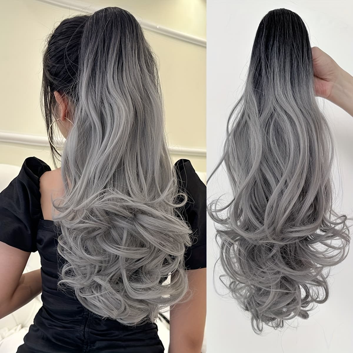 TEMU Claw Ponytail Extension Hair Additions 28 Inch Brown Long Wave Heat Resistant Fiber Synthetic Ponytail Hairpiece For Women Daily Used
