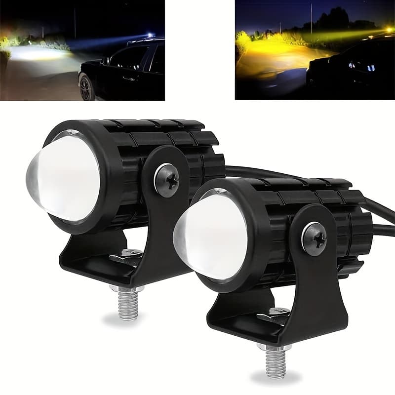 TEMU 2pcs Led Car And Motorcycle Work Light Dual Steel Cannon Far And Near Integrated White And Yellow Floodlight, Spotlight Driving Light Modified Off-road Light, Color Light