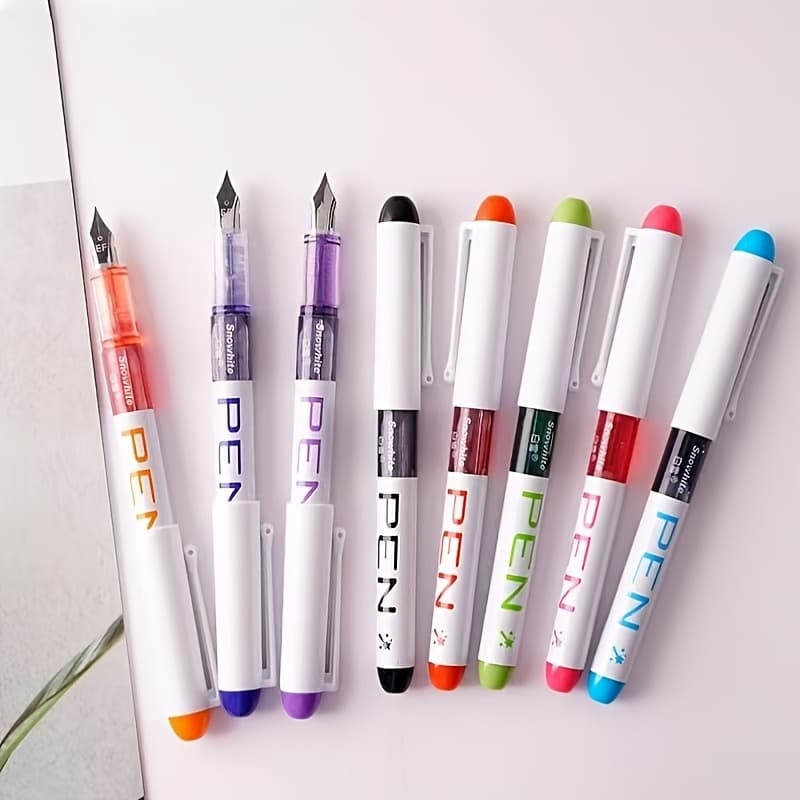 TEMU 8 Straight Liquid Ink Colored Fountain Pens, With An Ef Tip Of 0.38mm, Large Capacity Ink Cores, Smooth Writing, Suitable For Key Engraving, Diary Writing, Painting, And Line Drawing