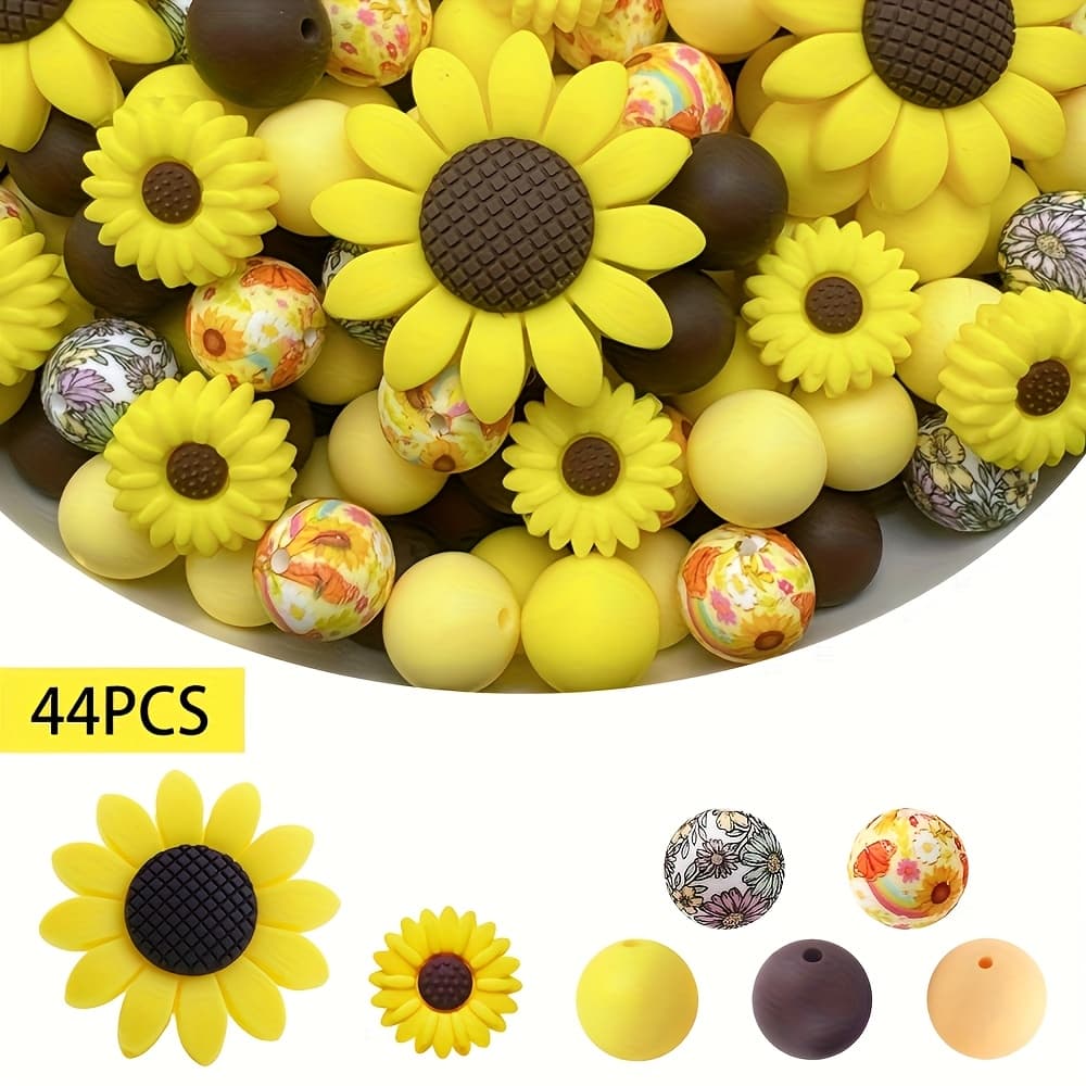 TEMU 44pcs Silicone Bead Set, Mixed Shape And , Diy Craft Items For Keychains, Lanyards, Bracelets, Necklaces, Jewelry Making - Durable, 2mm Hole Diameter, Colors - Beads&bead Accessories