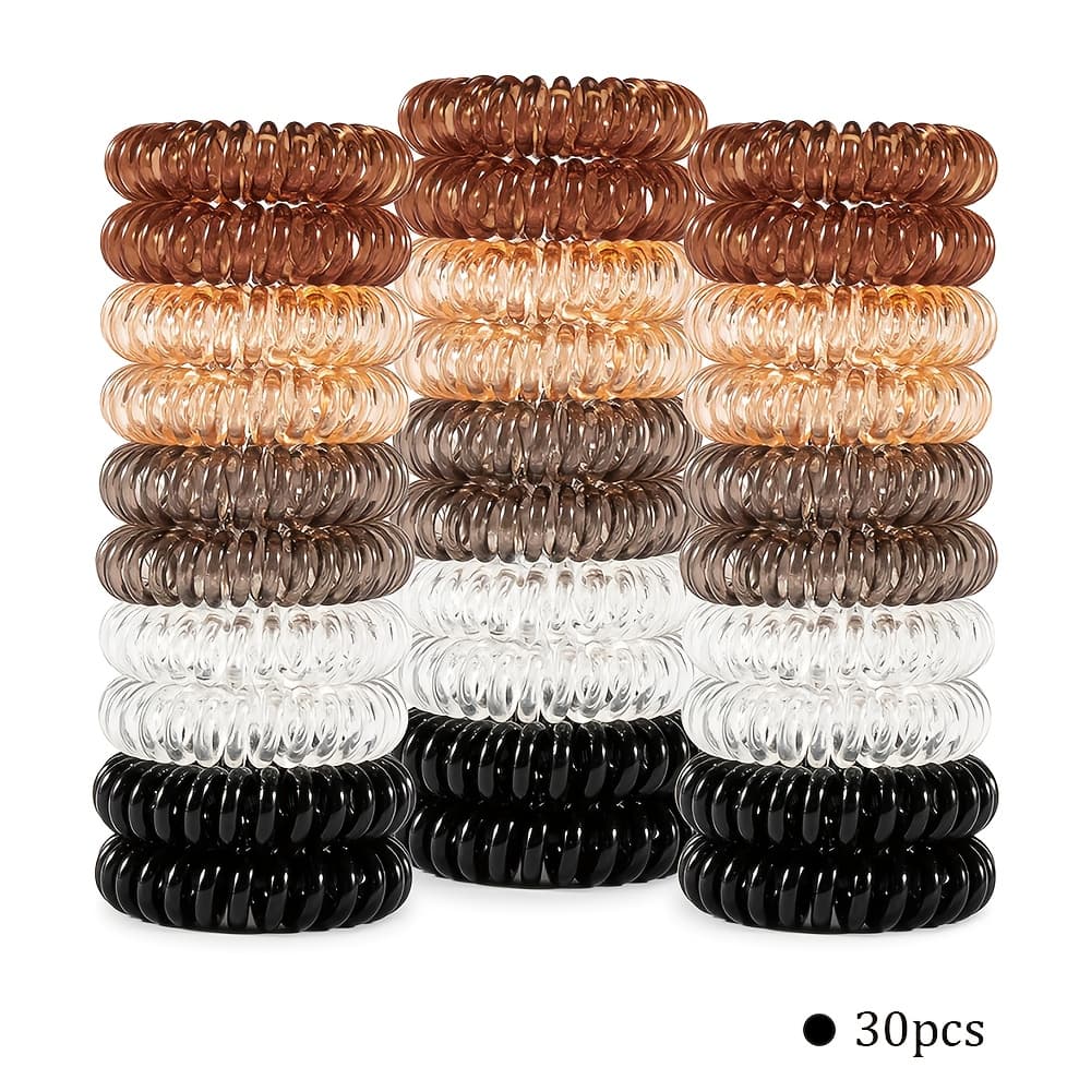 TEMU 30pcs Women' Basic Phone Cord Elastic Hair Ties Small Spiral Braid Holders