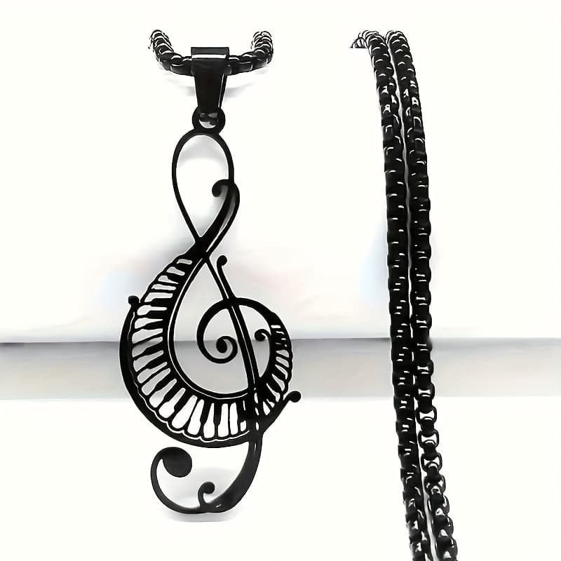 TEMU Music Note Hollow Pendant Necklace, Ladies' Piano Key, Stainless Steel Gothic Necklace, Music Symbol Gift, Jewelry Gift