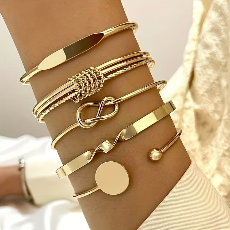 TEMU Set Of 5 Vintage-style, Elegant, And Easy Geometric Twisted Bangles, Perfect For Daily Wear, Parties, Vacations, Dates, Or As A Holiday Gift