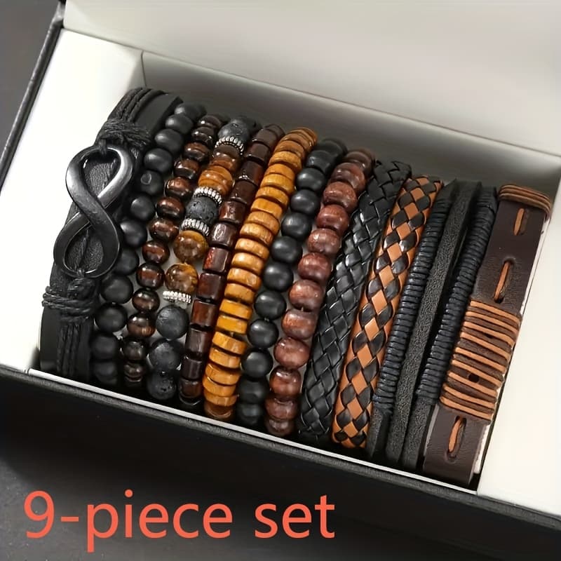TEMU 9pcs Vintage Woven Eye And Bead Bracelet Set, Suitable For Casual Party Fashion Additions Christmas Gift Halloween Gift New Year Gift (box Not Included)