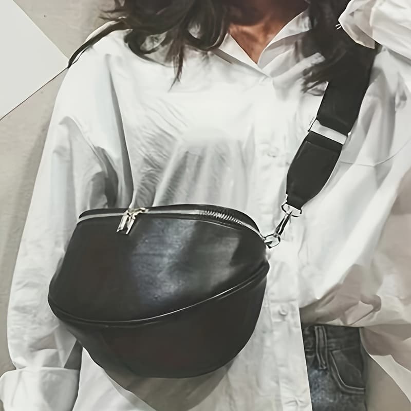 TEMU Fashionable Pu Waist Crossbody Bag With Zipper Closure And Vegan Strap