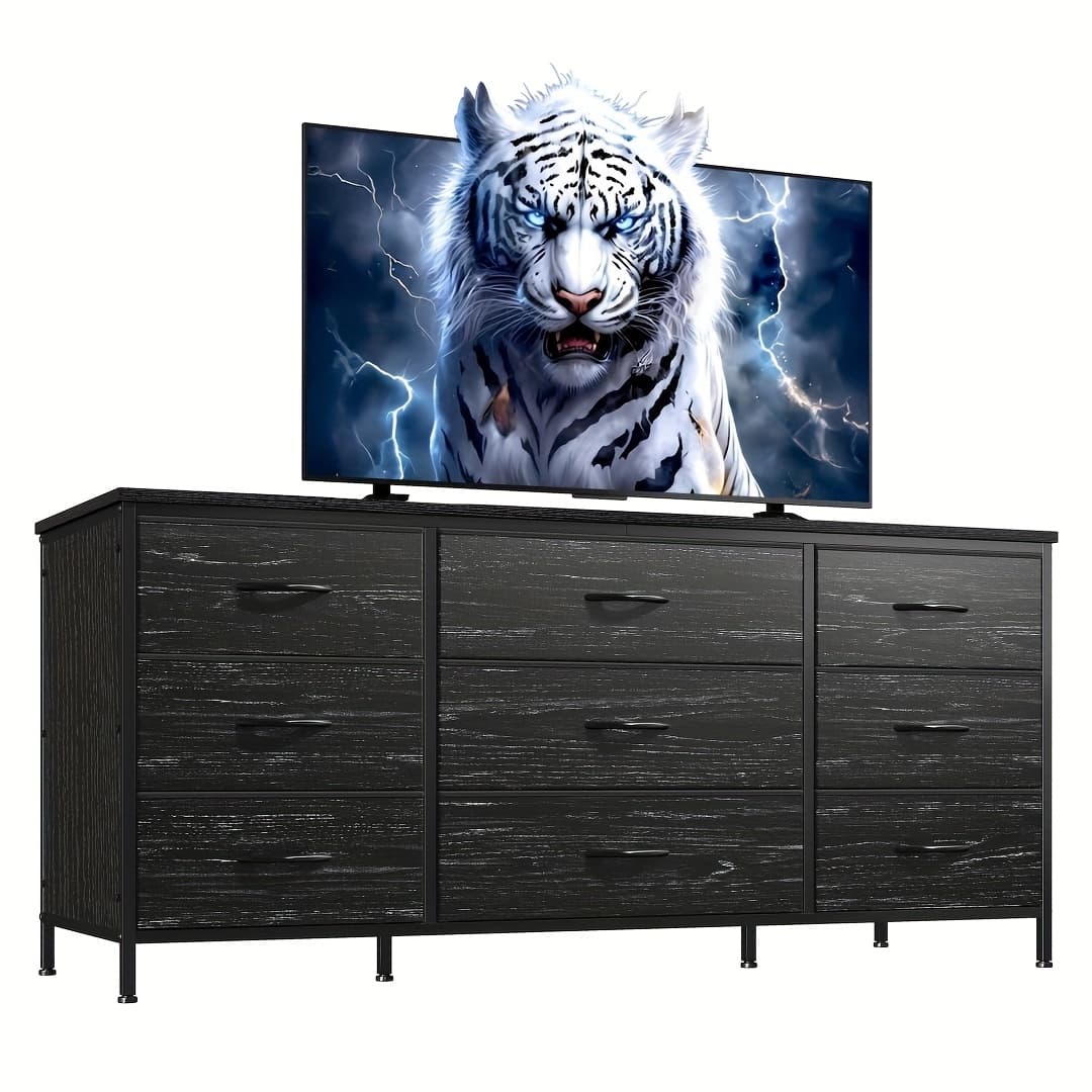 TEMU Dresser Tv Stand With 9 Drawers For 60'' Tv Stand For Bedroom Long Dresser For Bedroom Wide Dressers & Chests Of Drawers, Sturdy Metal Frame & Wood Top, Dresser For Bedroom, Closet, Hallway