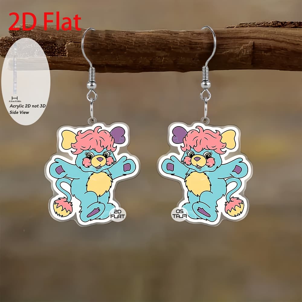 TEMU 2d Flat - Adorable 2d Cartoon-style Furry Bear Earrings, Trendy Additions Perfect For Parties And Holiday Presents For