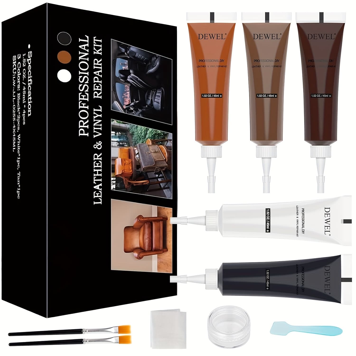 TEMU Brown Leather Repair Kit, Professional Vinyl Repair Kit For Furniture, Couches, Car Seat And Purse, Repair Paste With Tools, Restore Leather Scratch, Tears, Burn Holes