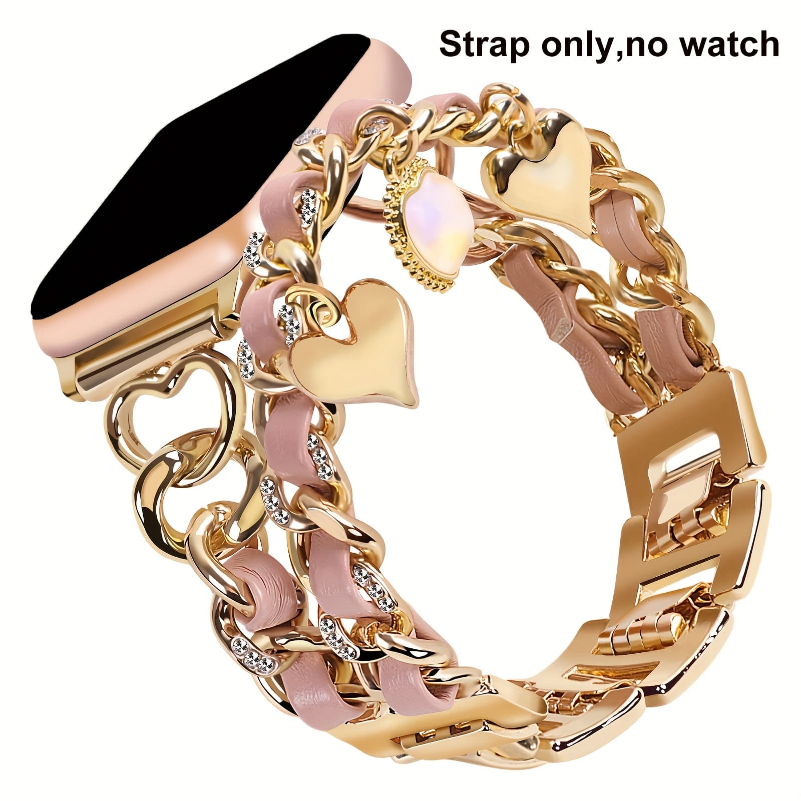 TEMU Dressy Heart Love Metal Strap Cowboy Chain Bracelet Wristband For Iwatch Ultra 10/9/8/7/6/5/4/3/se, Compatible With For Watch Bands For Women 38/40/41/42/44/45/46/49mm