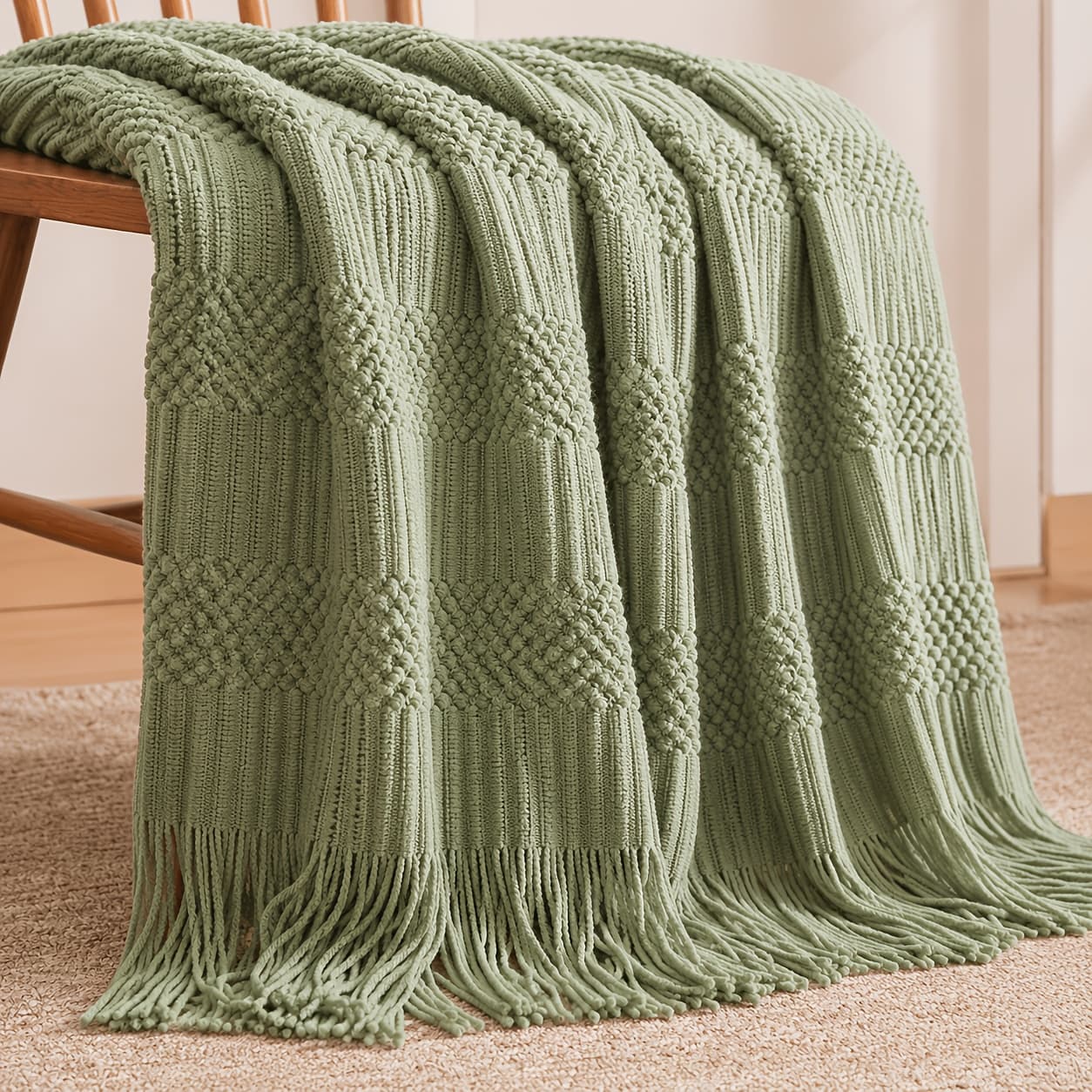 TEMU 1pc Cozy Pineapple Texture Throw Blanket With Tassels - Bedspread Suitable For Use, Machine Washable Bedspread Suitable For Bedroom, Living Room,, Dorm - Warm Tassel Trim Bed Covering