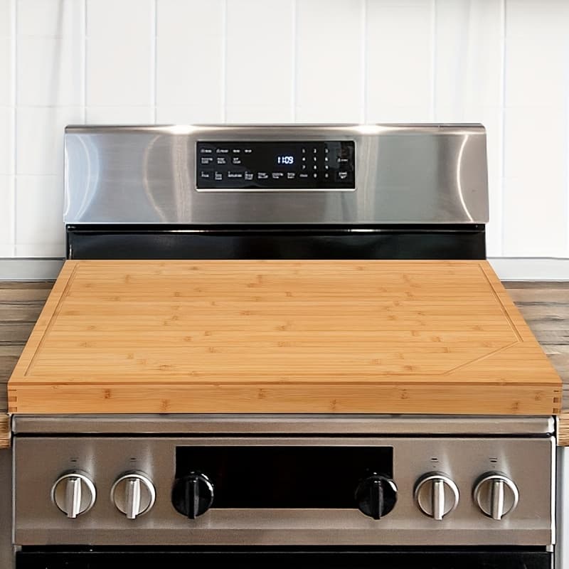 TEMU 33.1x16.5x0.8/30.31x 22.44 X 2.36 Inc Bamboo Stove Cover Board For Gas & Electric Stovetops - Rv Kitchen Noodle Board, Extra Countertop Space, Durable & Easy-, Stove Top Protectors