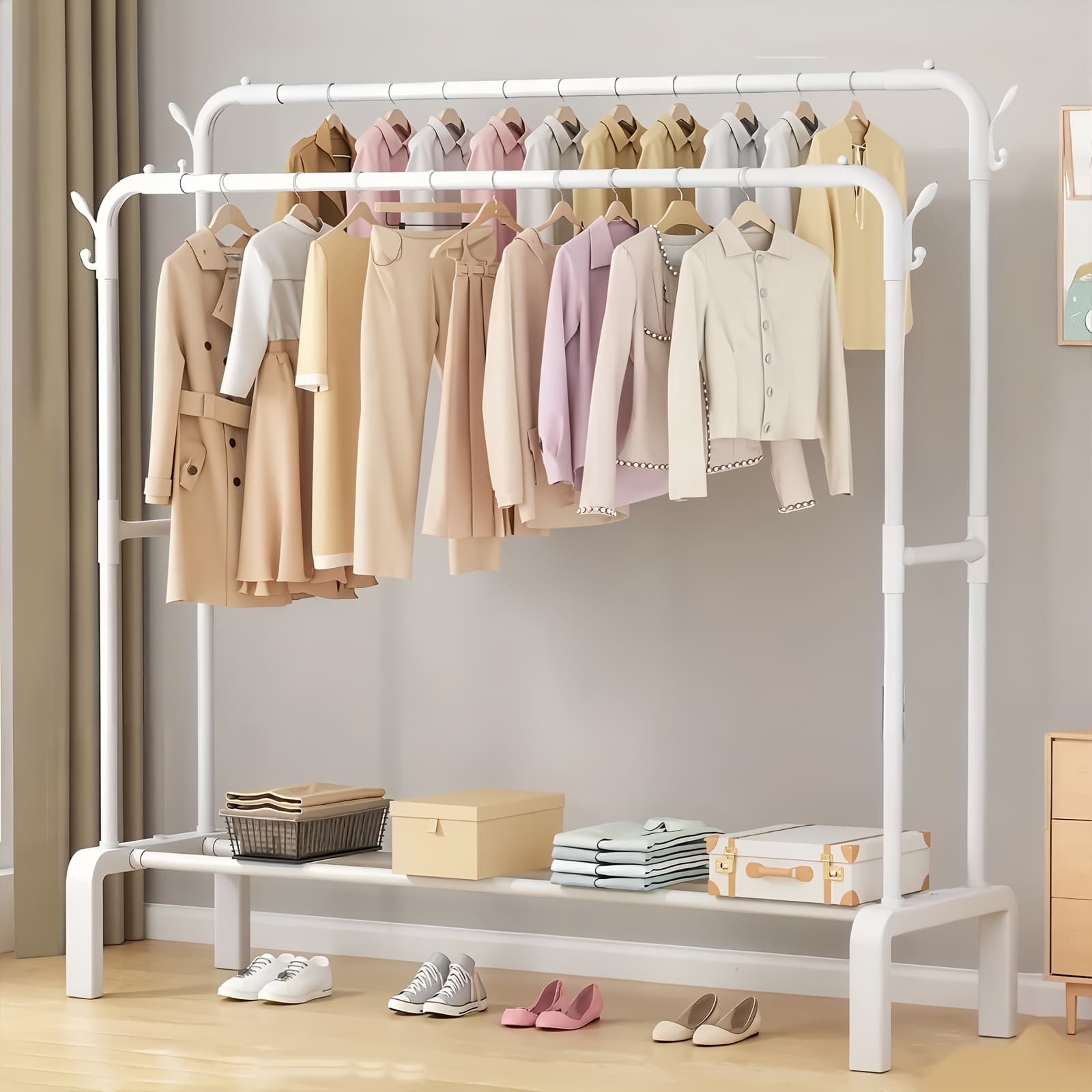TEMU Heavy-duty Metal Garment Rack - Capacity Freestanging Clothing Rack Suitable For Retail Store Display, Boutique Organizer, Easy Assembly Clothes Hanging Rack (retail/commercial Use)