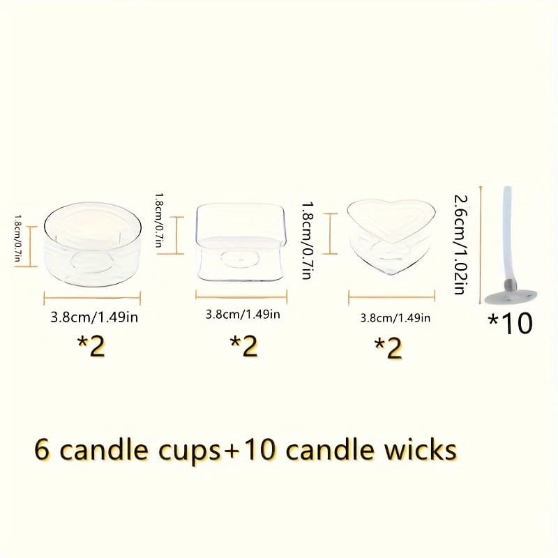 TEMU New 16pcs Tea Light Candle Making Kit - Clear Plastic Heat-resistant Votive Cup Holders , Square, Round Shapes With 26mm Long Candle Wicks For Diy Craft Projects