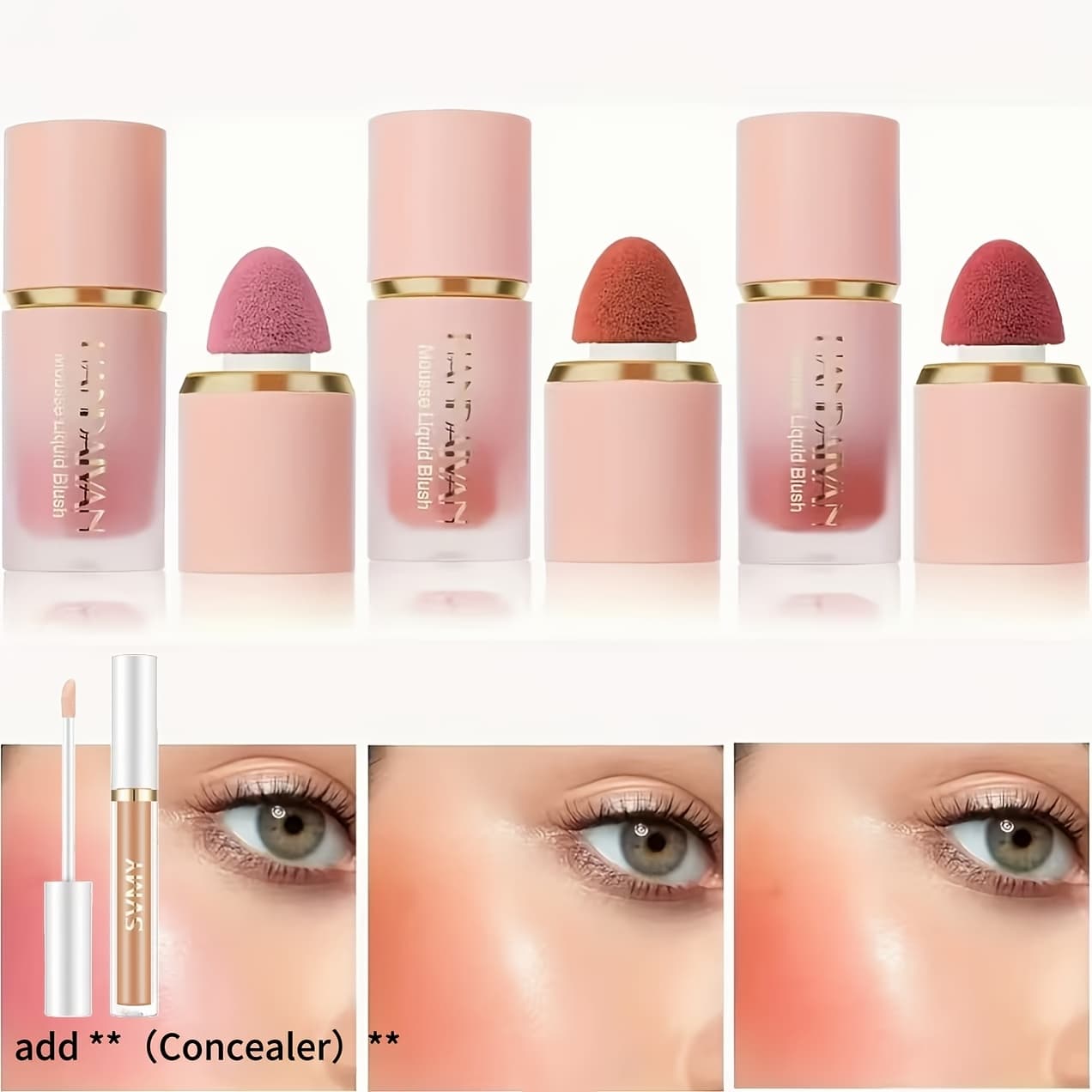 TEMU 3pcs Liquid Blush - Long-lasting For Cheeks - Buildable Formula, Easy To Blend, Lightweight Finish, Perfect For Tones, 3-in-1 Cream Blush For Cheeks, Eyes, And Lips