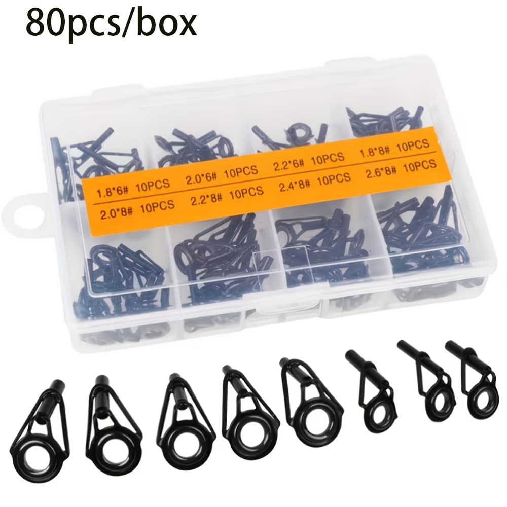 TEMU [fishing Rod Repair Kit] 80pcs Fishing Rod Guides Repair Kit, Mixed Size Rod Tips Replacement Set With Packaging Box, Suitable For Saltwater/freshwater, Fishing Additions