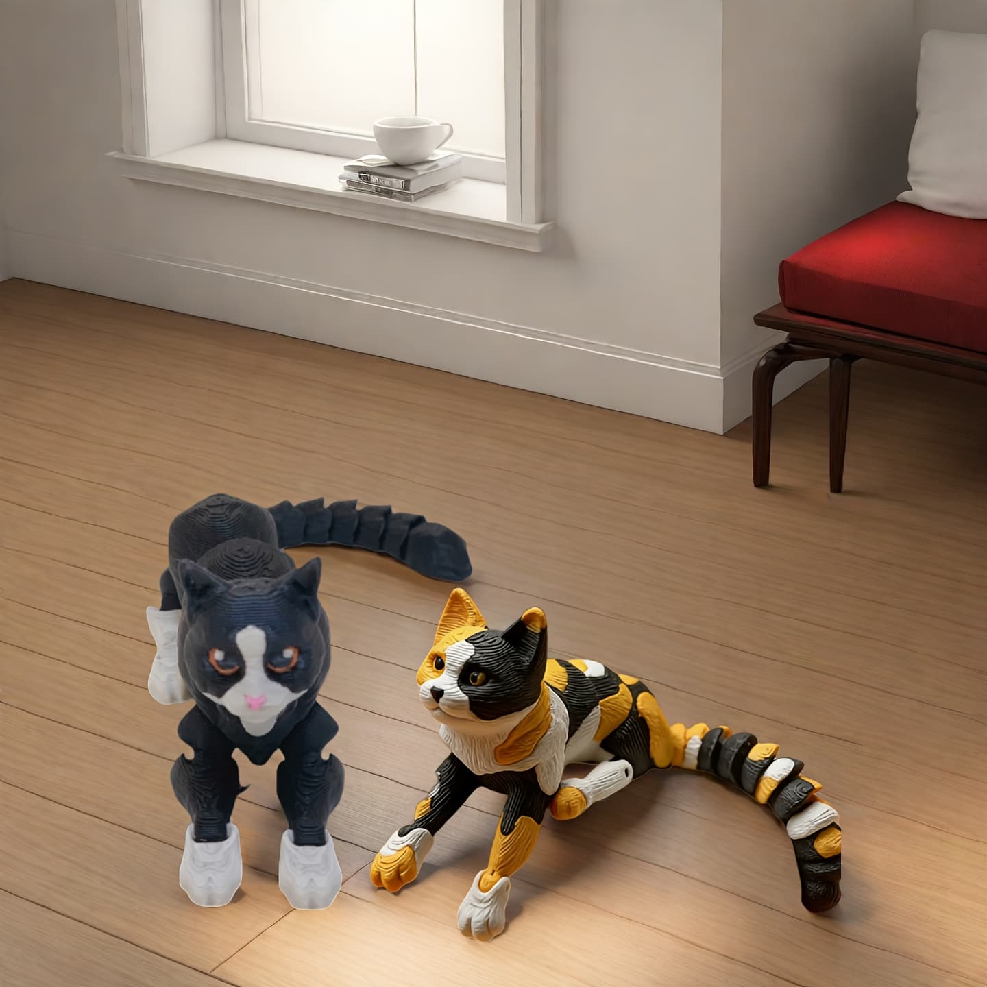 TEMU 2pcs Poseable 3d Printed Cat Statues With Movable Joints - Flexible Limbs Desktop Decorations, Realistic Posable Figurines For Collectors & Holiday Gifts, Plastic Jointed Kittens (moveable /legs)