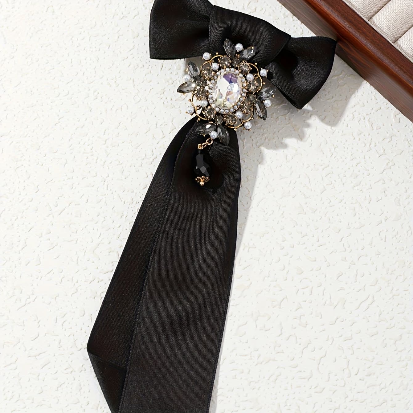TEMU A Single, Elegantly Vintage-style Bow Tie, Handcrafted From Fabric, With Sparkling Crystals And Fully Embedded With Rhinestones. This Large Women's Brooch Is Wear, Festive Dates, And Party Gifts