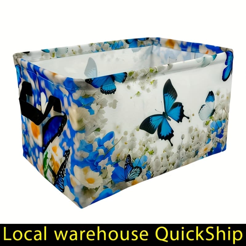 TEMU Blue And Flower Pattern Laundry Basket Items, Theme Laundry Basket, Shelf Baskets, Organizer For Clothes, Books, Nursery For Home Storage, Local Warehouse Items For Home, Everything Gifts