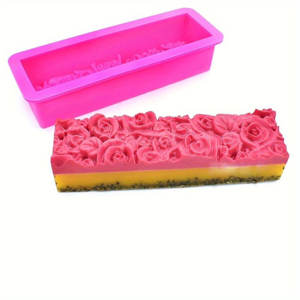 TEMU Silicone Molds Rose, Flowers Craft Art Silicone Soap Mold, Rectangle Craft Molds Molds - Soap Making Supplies By Yscen