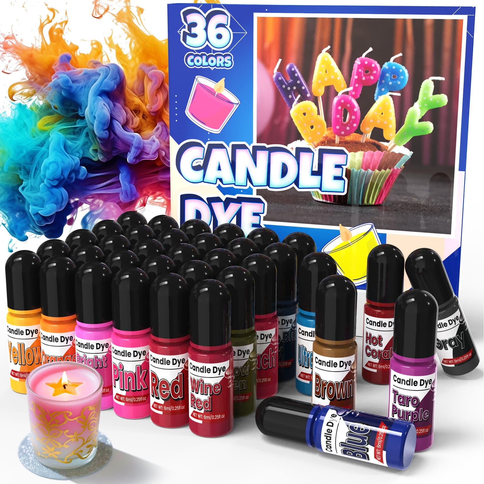 TEMU Liquid Candle Dye Set - Natural Candle Color, Vivid Candle Color For Diy Candle Making, Oil Based Dye For Candle Wax, Soy Wax, Beeswax, Gel, Palm Wax - 36 Colors