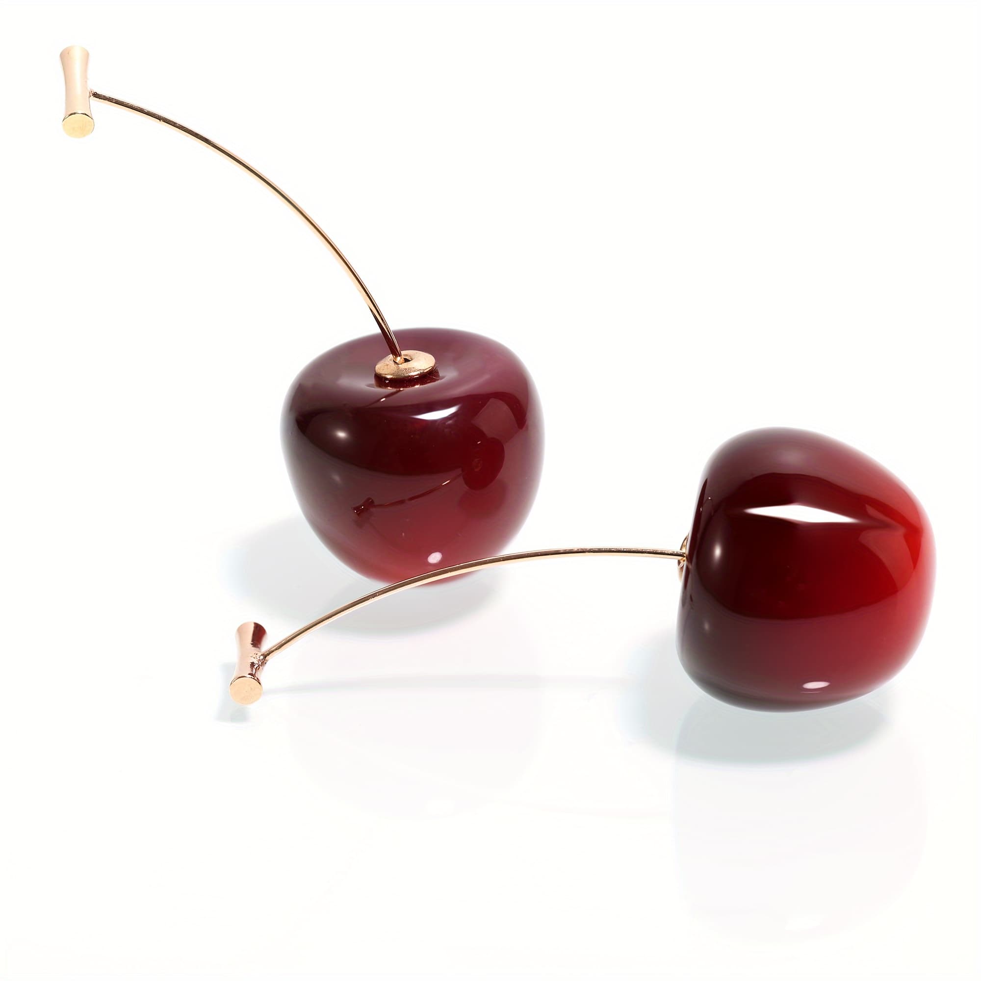 TEMU 1 Pair Of Ladies' Pendant Cute Cherry Shape Attractive Earrings Gold-plated Ear Pins