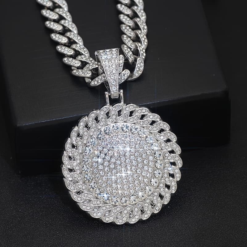 TEMU Hip-hop Style Necklace - Pendant With Cuban Link Chain - Perfect Jewelry Present For Men And Women