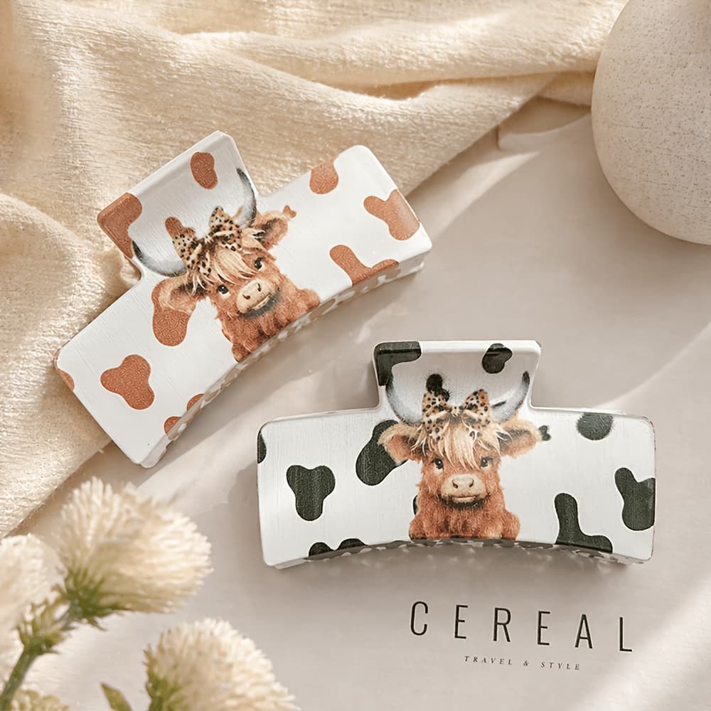 TEMU 2pcs Large Claw Clips For Women, Cute Cow Print Hair Clips, Exquisite Hairpins, High-end Shark Clips For The Back Of