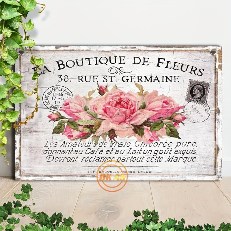 TEMU 1pc French Country Wooden Hanging Sign - Vintage Floral Wall Art With French Lettering & Botanical Decor, Plaque Suitable For Farmhouse, Shabby Chic, Cottagecore - 8.07x11.8 Inches (20x30cm)