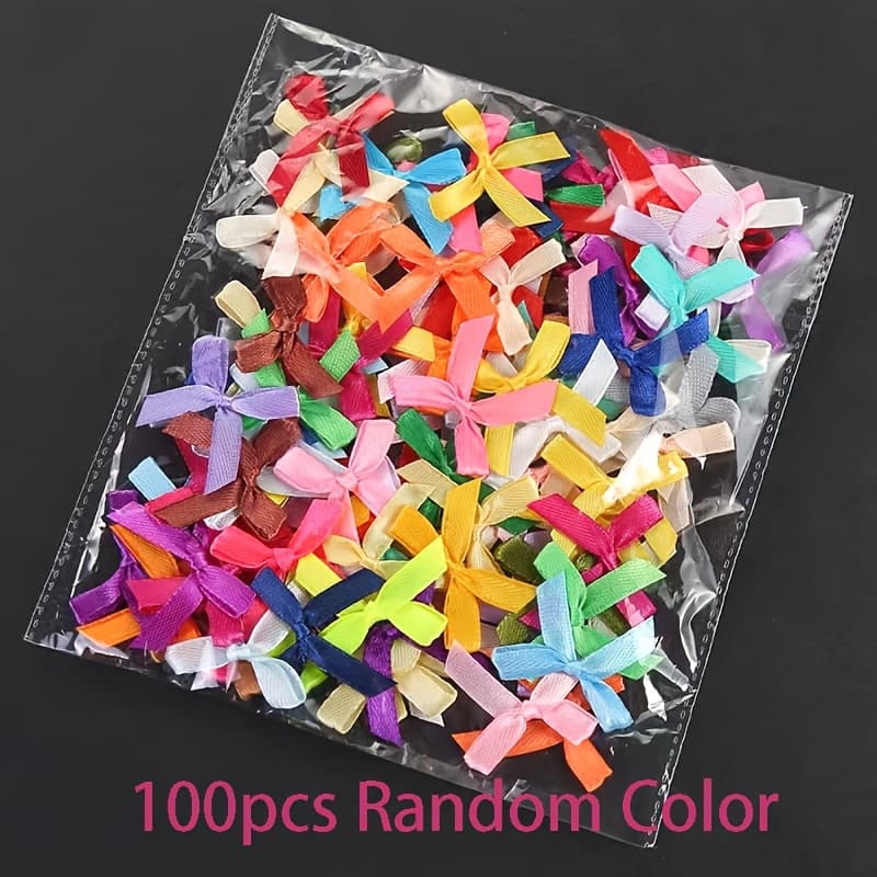 TEMU 100pcs Of Assorted Bow Gift Ribbons Made Of Hand-tied Polyester, Suitable For Semi-finished Clothing, Underwear, Socks, And Decorative Small Flowers