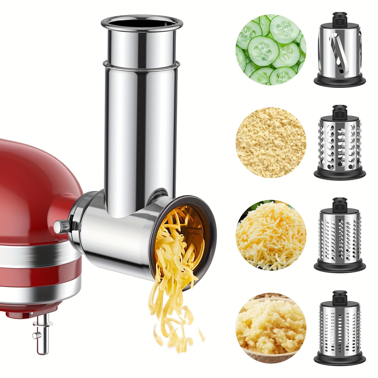 TEMU 1pc Stainless Steel Slicer Mixer Attachment Vegetable And Fruit Slicing, Shredding, Grinding, And Grating - 4 Top Rack Dishwasher Safe , Perfect For Salad Makers, Cheese , And