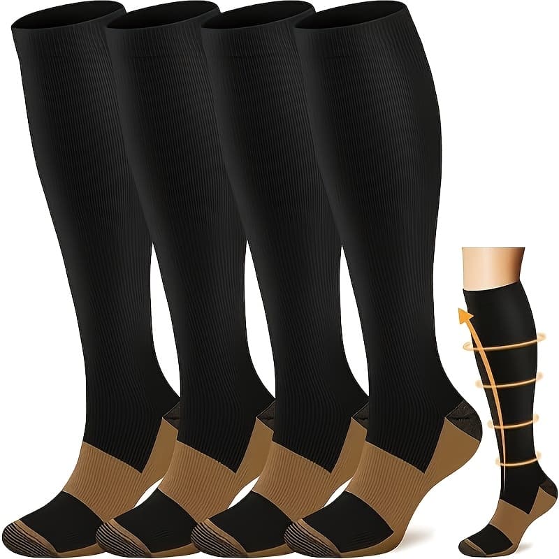 TEMU 4 Pairs Copper Compression Socks For - 4 Pairs, 20-30mmhg Support For Nurses, Running, Cycling