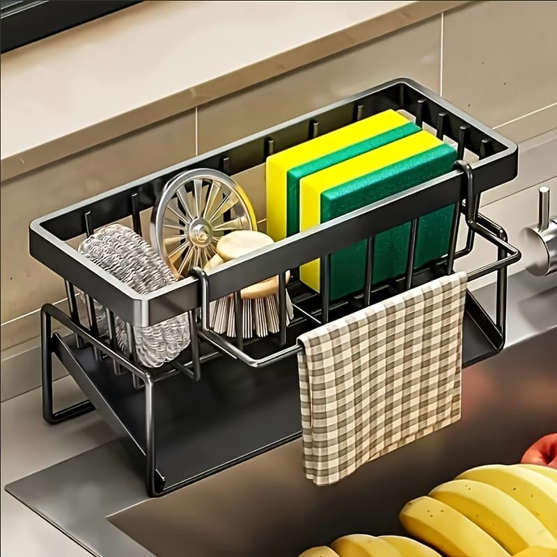 TEMU High Sink Tray, Integrated Sponge Rack, Kitchen Countertop Storage Rack, Suitable For Rag, Dish Soap, Brush, Space Saving Bathroom Organizer, Kitchen Storage Rack, Kitchen Accessories