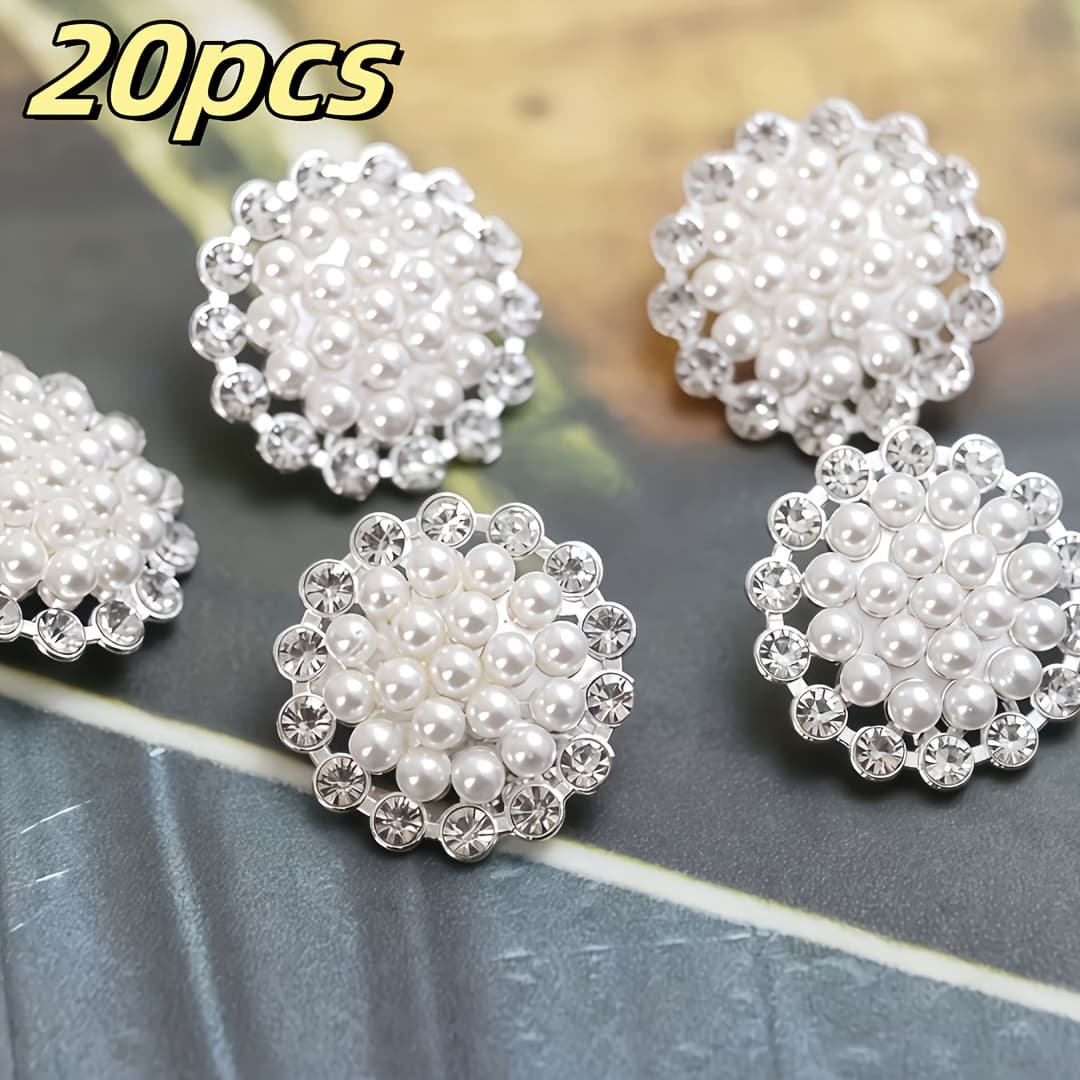 TEMU 20pcs Elegant With Pearls - Vintage Alloy Button Suitable For Shirts, Dresses, Jackets, Crafts - Durable Sewing Buttons For Clothing, Bags, Hats &