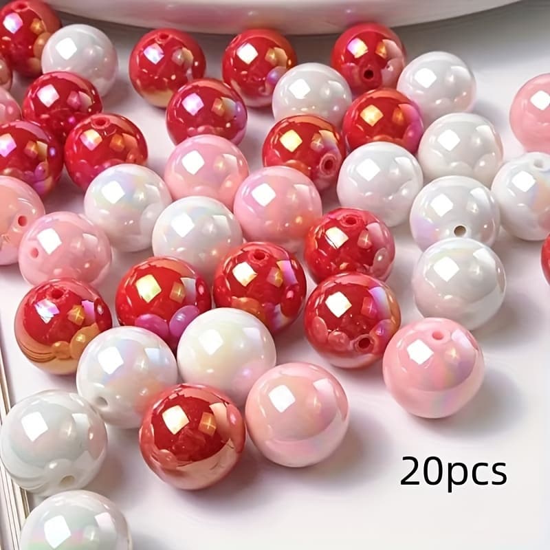 TEMU 20pcs Of Pink, White, And Red Straight-hole Round Beads Ab Colored Acrylic Beads Handmade Bead Chain Additions Mobile Phone Chain Key Chain Decorative Beads Beading Pen Decorative Additions