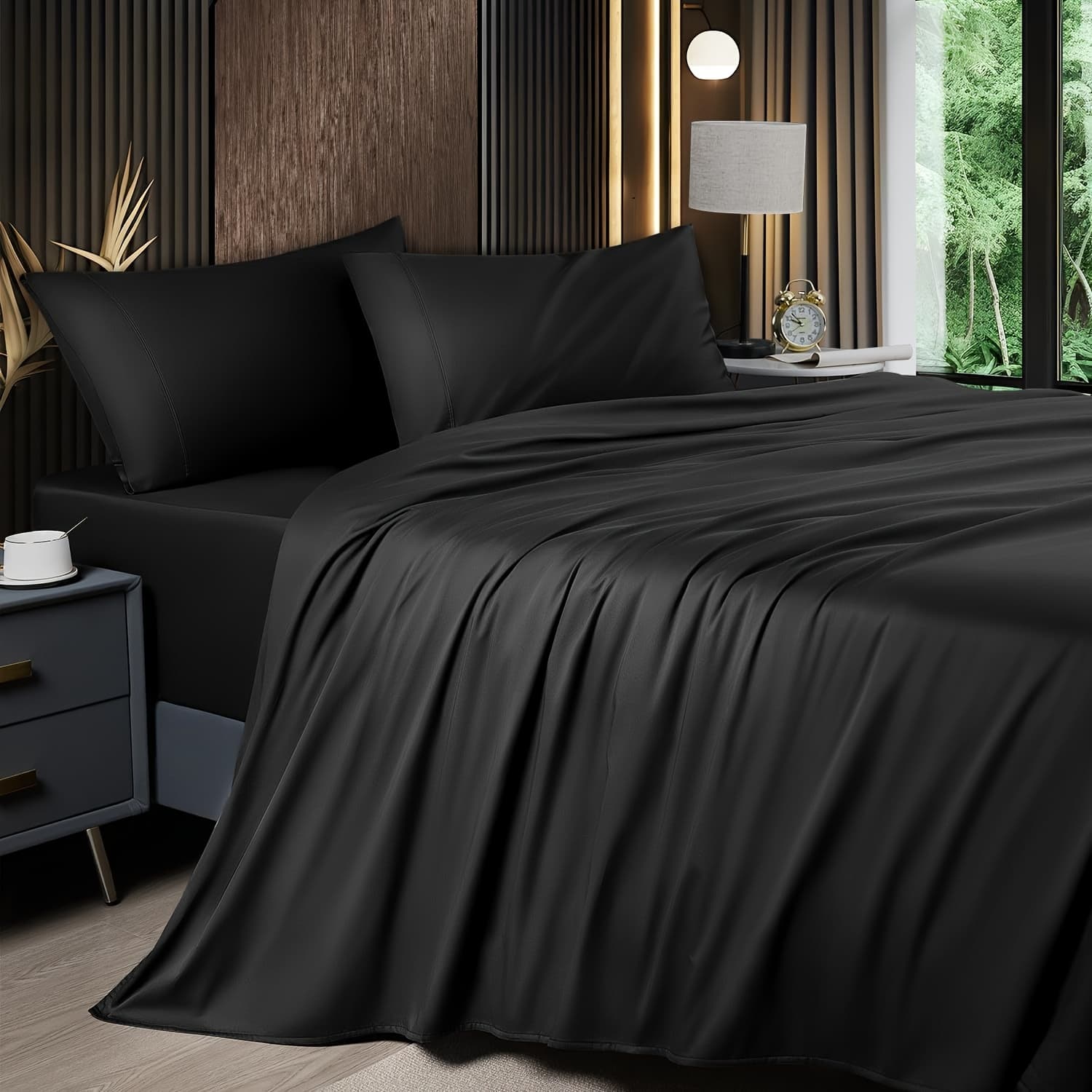 TEMU 4pcs Bed Sheet Set - Cooling Bamboo Fiber - 2000tc Ultra Soft - Deep Pocket Up To 16" - Breathable & Soft Bed Sheets, Bedding Set - Include 1 Fitted Sheet, 1 Flat Sheet, 2 Pillowcases