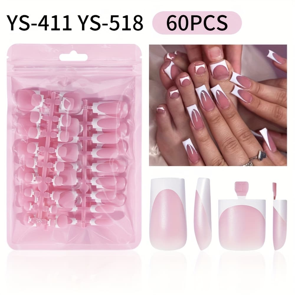 TEMU 60pcs Press On Toenails Multicolor French Short Square And Coffin Glossy French Designs Toe Nails
