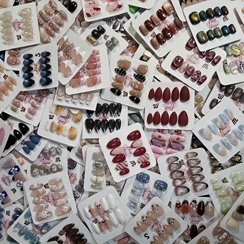 TEMU 96pcs Nail Art Random Combination Set, Fashionable Mixed Color, High-end Texture.wearable Nail Gloss, Nail Art, Fake Nail Art