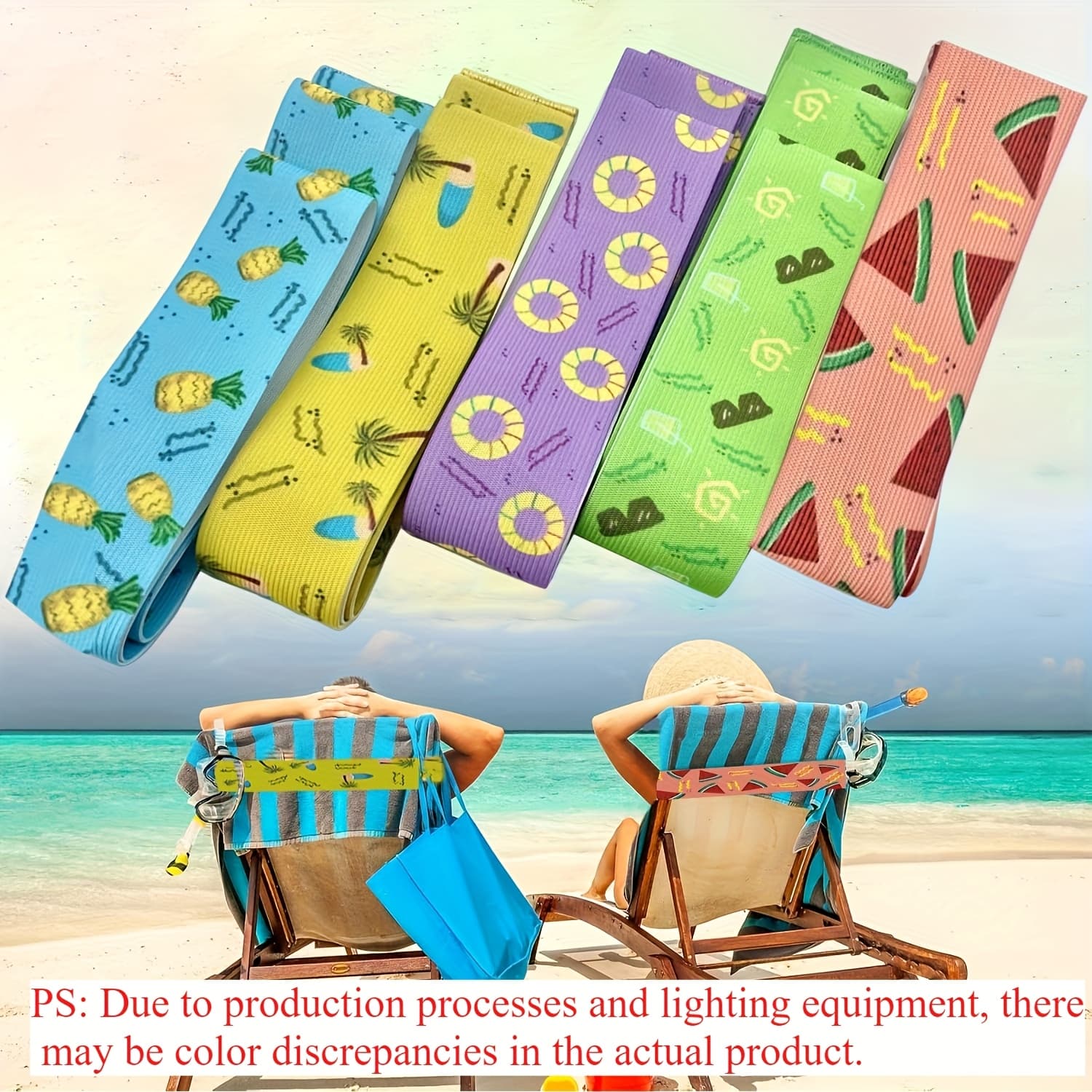 TEMU Set Of 5 Elastic Beach Chair Towels Featuring Vibrant Tropical Prints - Perfect For The Pool, Vacations, And Summer Additions - Lightweight, Portable, And , Travel Essentials