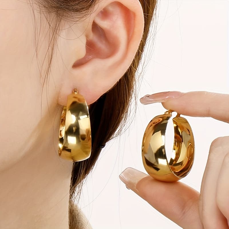 TEMU 1 Pair Wide Hoop Earrings, Elegant Temperament, Suitable For Women' And Vacation Decoration