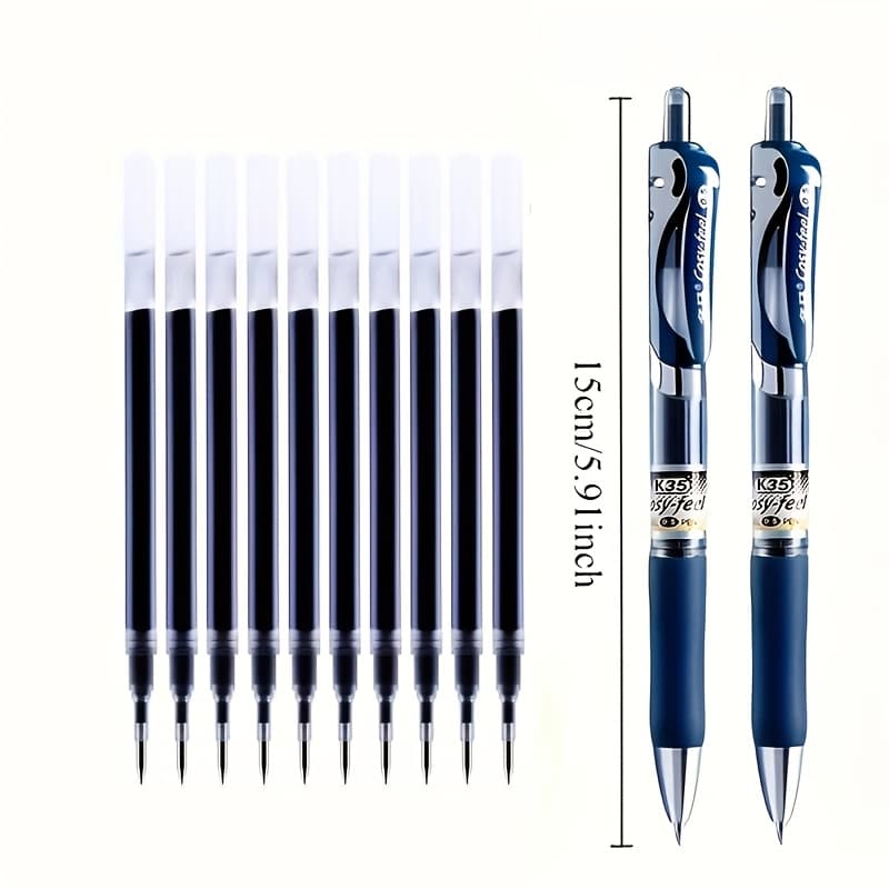 TEMU 12-pack (2pcs Pens+10pcs Pen Refills) Blue Gel Pens For Doctors And Nurses | 0.5mm Quick- Writing, , Ideal For Prescription Writing And Office Supplies